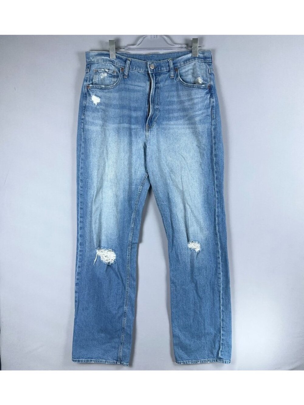 Gap Jeans Size 33 Tall Loose High Rise Wide Leg Distressed Blue Light Wash